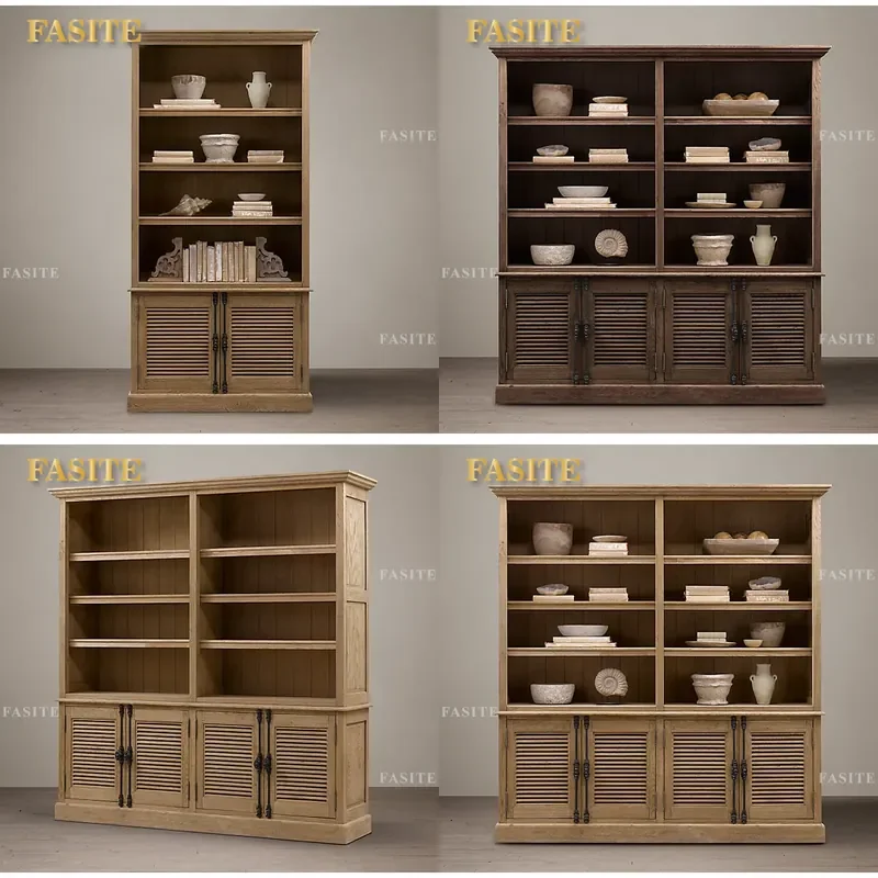 For French Country Retro Solid Wood Bookcase Living Room Storage Cabinet Modern Household Edge Shelf