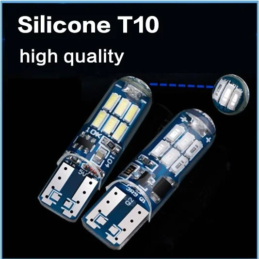 2Pcs T10 4014 W5W Heat-resistant LED Silicone Light License Plate Waterproof Light Car Bulbs Indoor Position Light