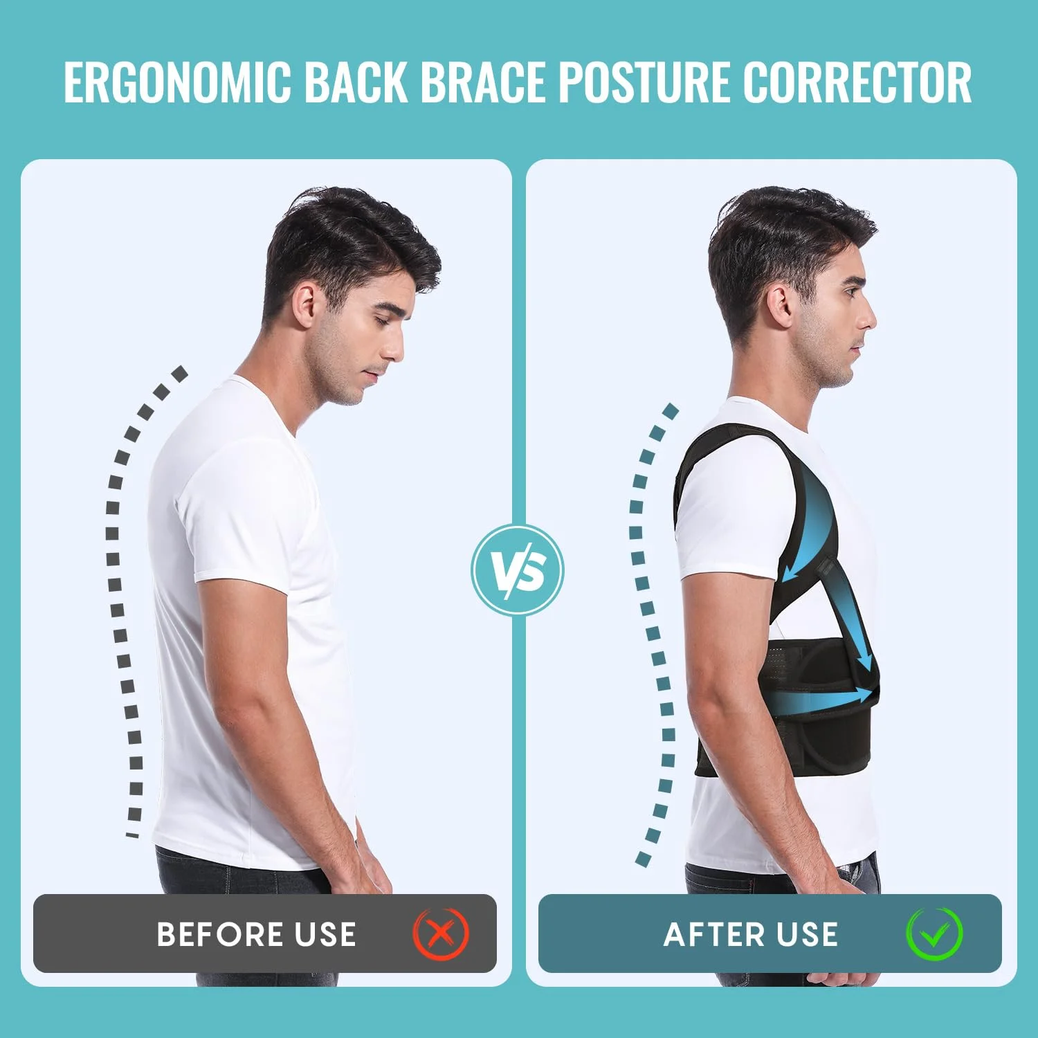 Upgraded Full Back Brace Posture Corrector for Men  Breathable Adjustable for Upper and  Back Pain Relief- Scoliosis Hunchback T