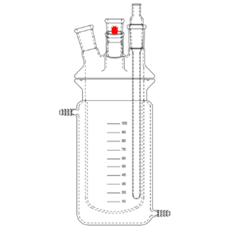 SYNTHWARE Split type flat bottomed four-necked jacket reaction bottle, Joint 24/40, Right joint for thermometer sleeve, N53