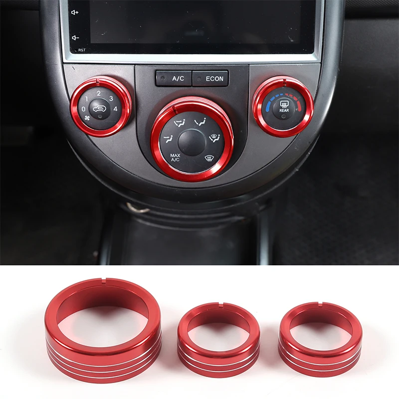 

For 2009-2013 Kia Soul Aluminum alloy red car air conditioner knob ring sticker car interior protection accessories 3pcs