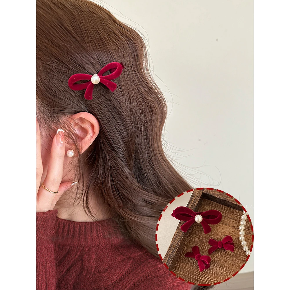 Red Black Hairpin Festival Party Side Clip Bow Sweet Bangs Clip Side Clips For Women Korean Styling Tools Hair Accessories