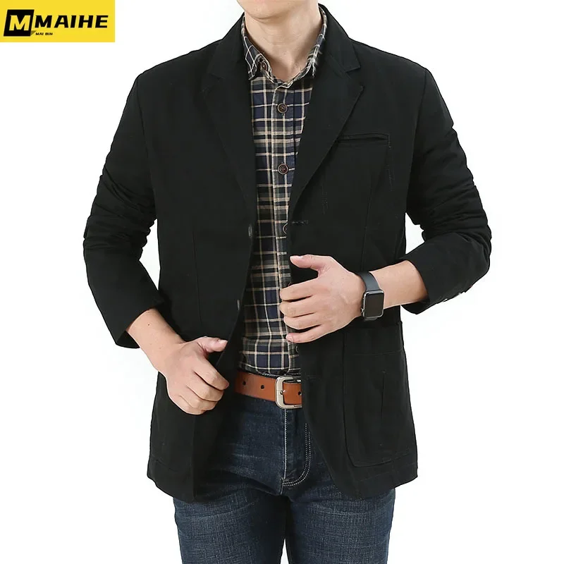 2023 Spring Autumn men\'s suit jacket Harajuku vintage cotton denim jacket brand fashion clothing V-neck slim men\'s unload coat