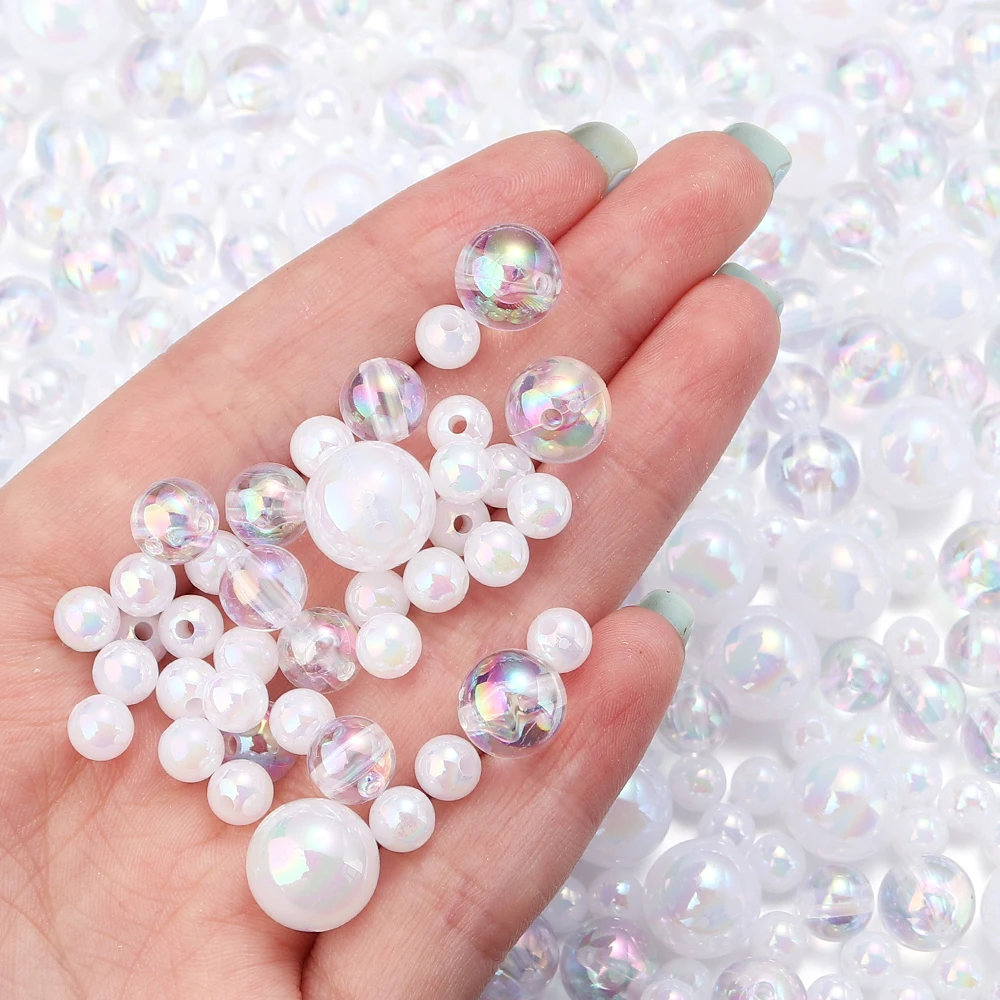 50–300 Stück transparente Milchperlen in AB-Farbe, runde Acrylperlen für die Schmuckherstellung, 6, 8, 10, 12 mm, lose Distanzperlen, DIY-Armband – Detail 4