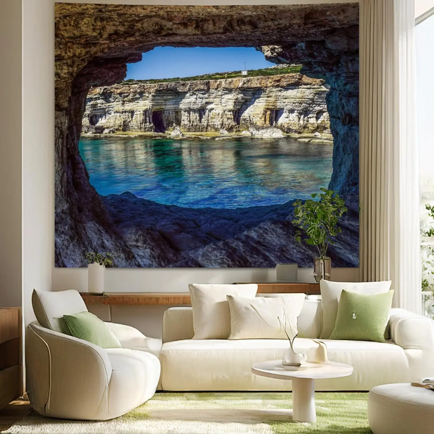 Nature Backdrop Tapestry Wall Hanging, Blue Ocean Scenic Wall Murals for Bedroom Decor, Mountain Landscape Tapestries Poster