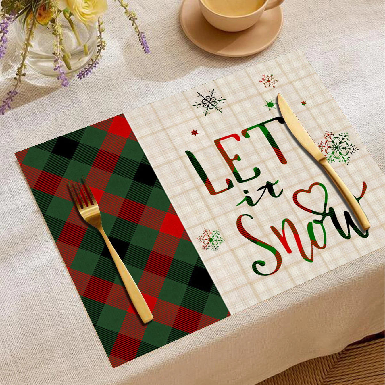VIKAMA Half & Split Placemat, Washable Heat Resistant Placemat for Dining Table Kitchen