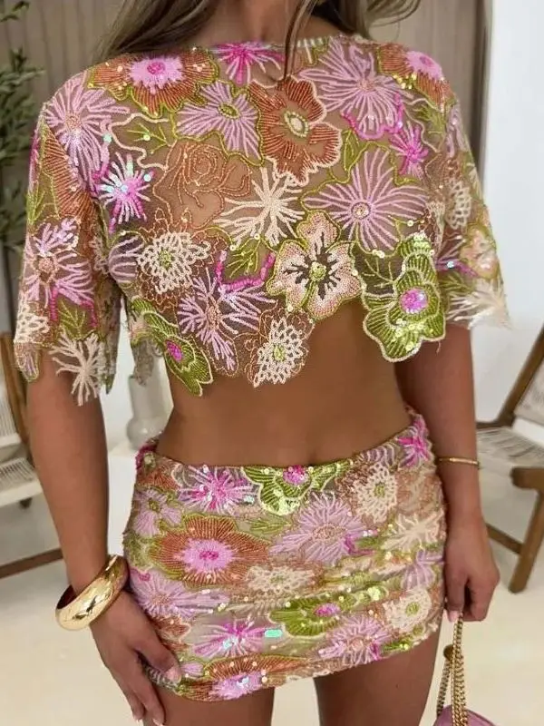 Exquisite Beaded Party Formal Dress Set Two-Piece Set Elegant Embroidery Sequin Women's Fashion Summer Collection XJGOOD