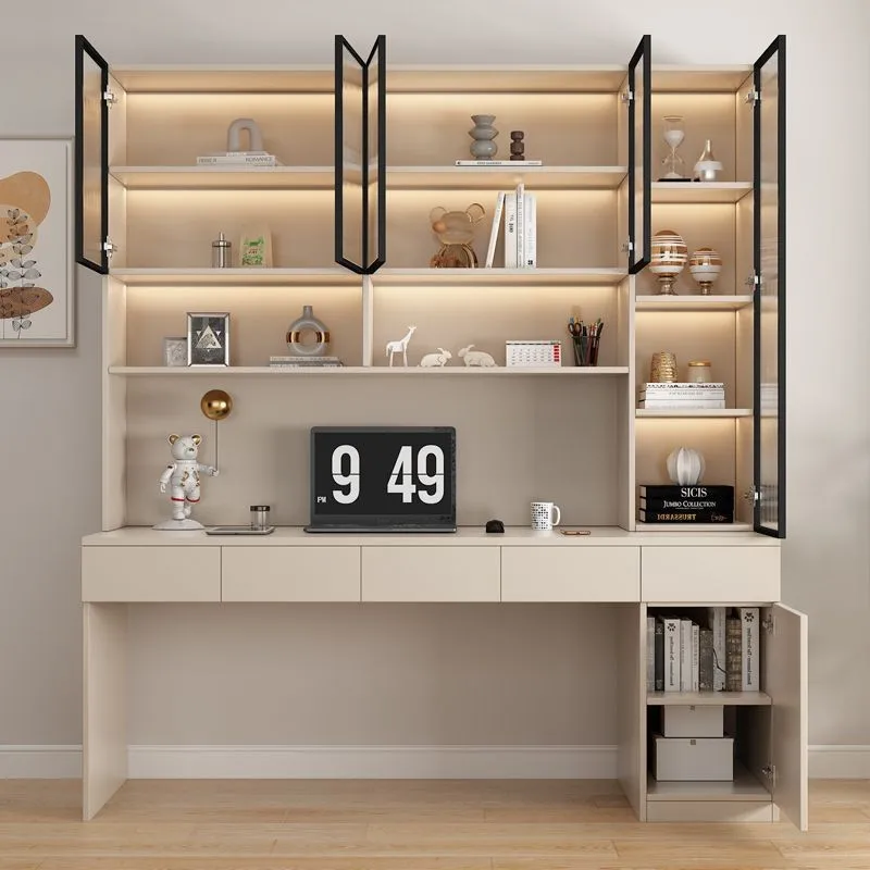 Solid wood computer desk bookshelf integrated bookcase student writing desk bedroom desk storage home office