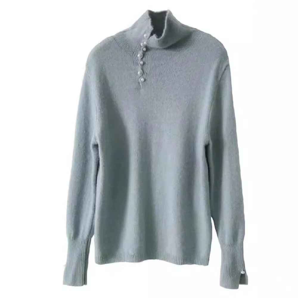 Gola alta cor sólida camisa de fundo feminino novo coreano outono e inverno de manga comprida fino macio e confortável camisola de malha