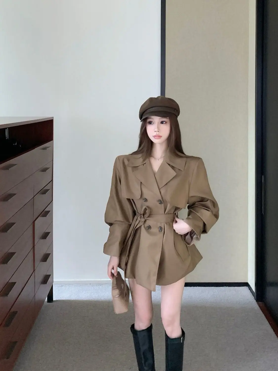 

Тренч на пуговицах к верху Женская одежда Спецодежда на завязках средней длины Женская завязка на талии на открытом воздухе