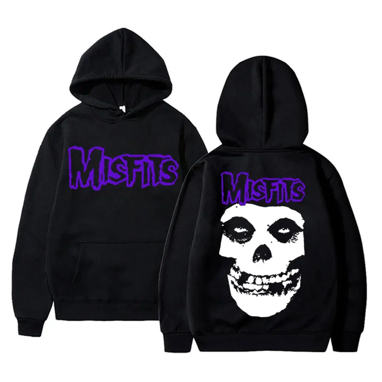 Horror Punk Misfits Skull Double Sided Print Hoodie Men's Oversized Sweatshirt Male Rock Hoodies Men Vintage Gothic Streetwear