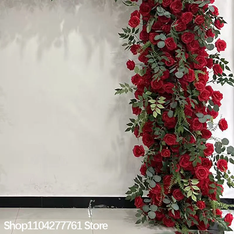 Rote Rose Grünes Eukalyptusblatt Blumenarrangement Blumenreihe Sofa-Läufer Dekoration Hochzeits-Hintergrundrahmen Bogen Fenster Event-Zubehör – Detail 5