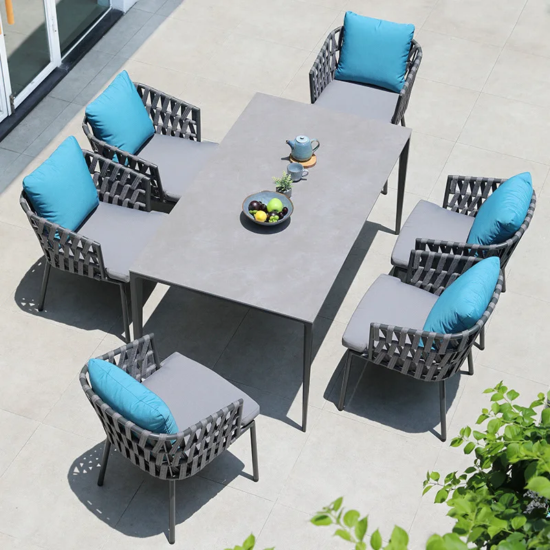 

Nordic outdoor table and chair courtyard villa open-air rattan chair waterproof outdoor garden terrace leisure table and chair