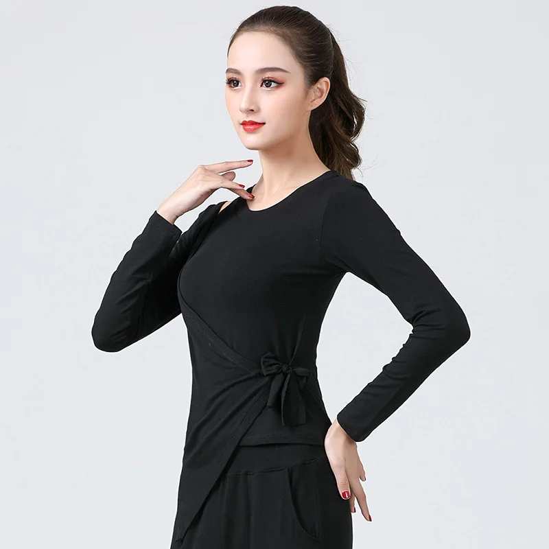 Latin Dance Shirt Practice Clothes For Women New Drawstring White/black Long Sleeve Loose Training Designer Clothes Samba Rumba