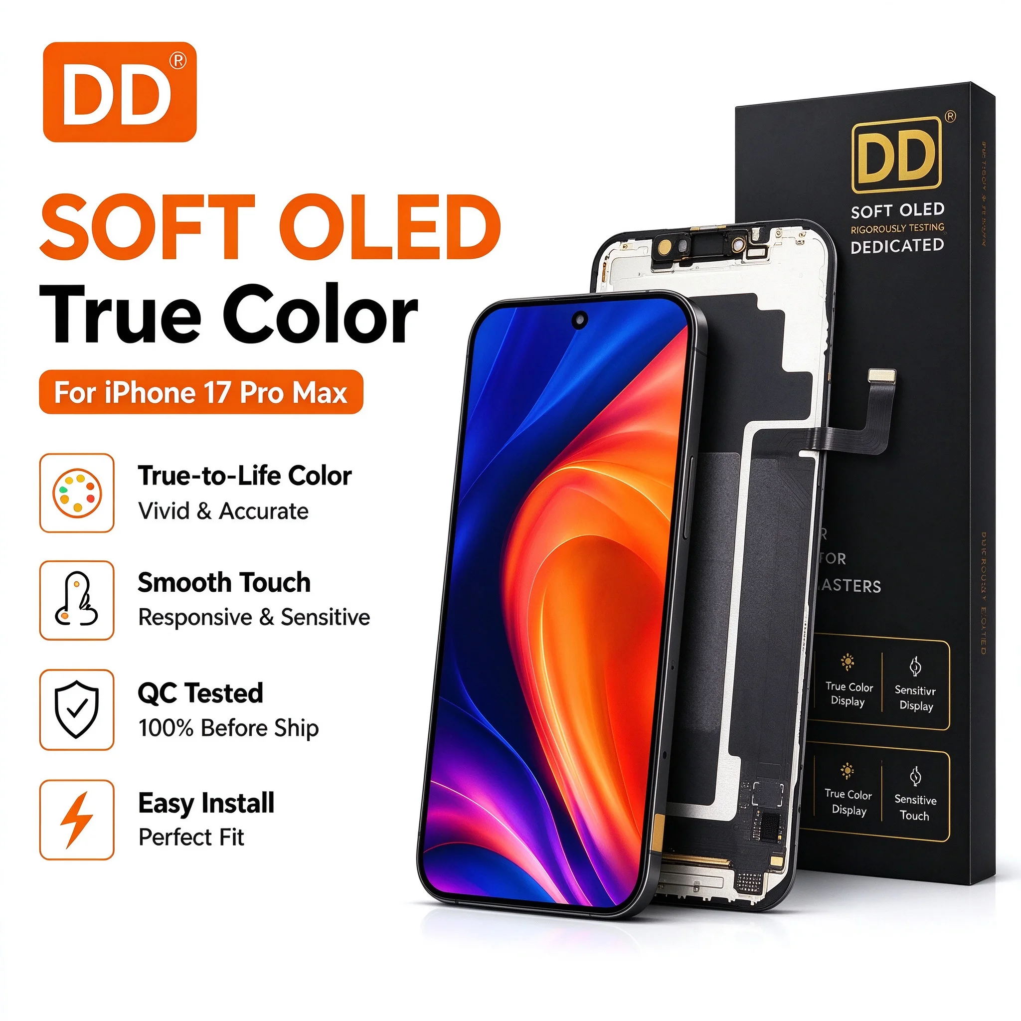 DD OLED For iPhone 17 Pro Max Soft OLED Screen Replacement LCD Display Touch Digitizer Assembly Support System Diagnostics