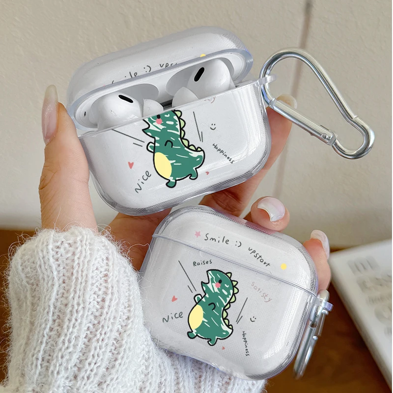 Cute Cartoon Dinosaur Transparent Case for AirPods Pro3/Pro2/Pro Earphone Case For AirPods 1/2/3/4 Shockproof Protective Cover