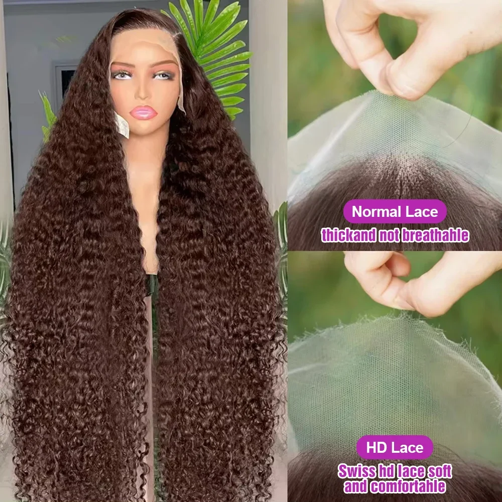 32 38 بوصة الشوكولاته البني 13x4 Hd الدانتيل الجبهة الباروكات موجة عميقة شعر مستعار أمامي البرازيلي الشوكولاته براون شعر بشري مجعد شعر مستعار للنساء