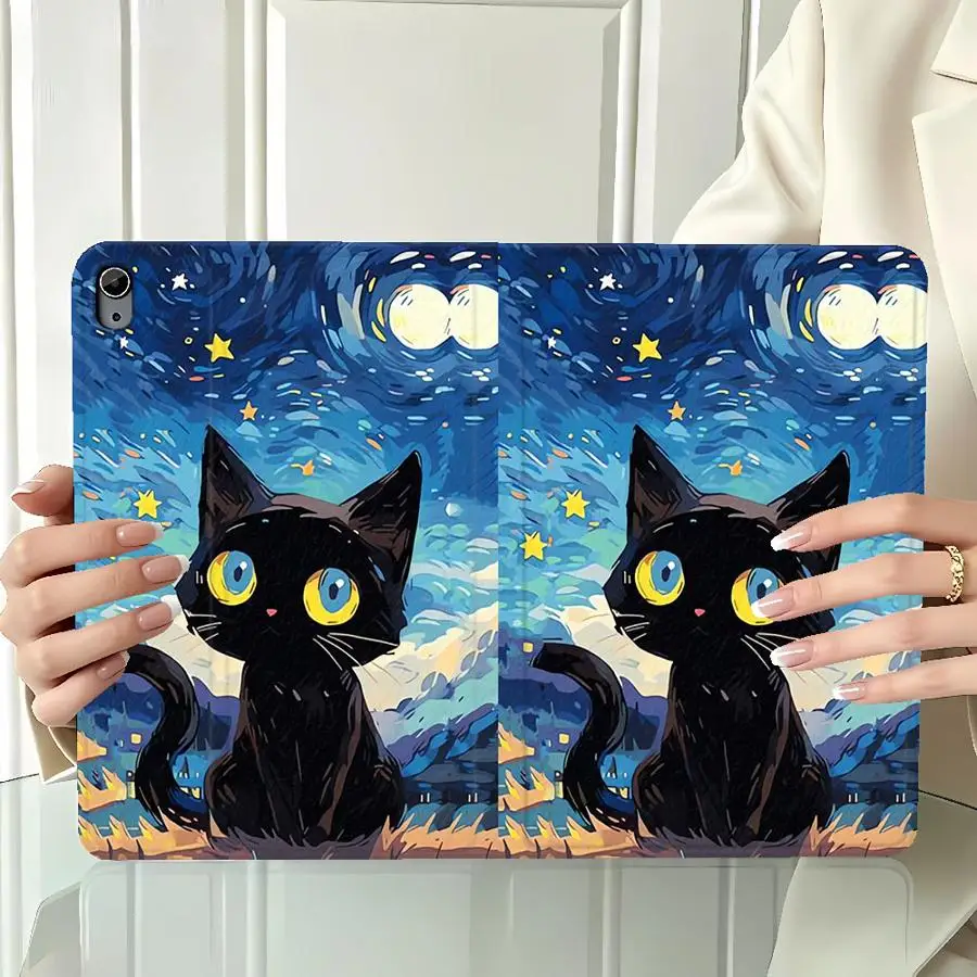 Sky Starry Night Cat Case for Samsung Galaxy Tab A9Plus S11 A7 Lite S10FE A8 S9+ S10 Lite A11 S10 Plus S7 S8+ S9 FE With Pencil