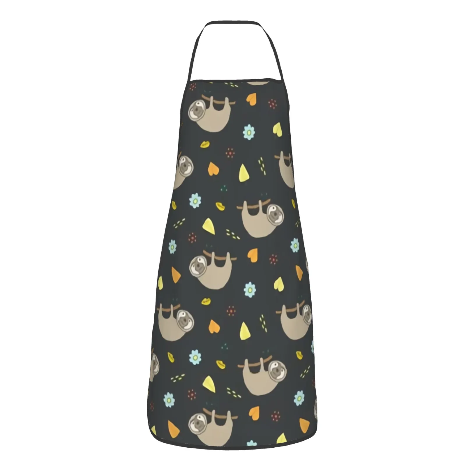 Green Leaves Polyester locking hem Apron Home Cooking Baking Kitchen Grassy Apron Funny Sloth Funny Sloth