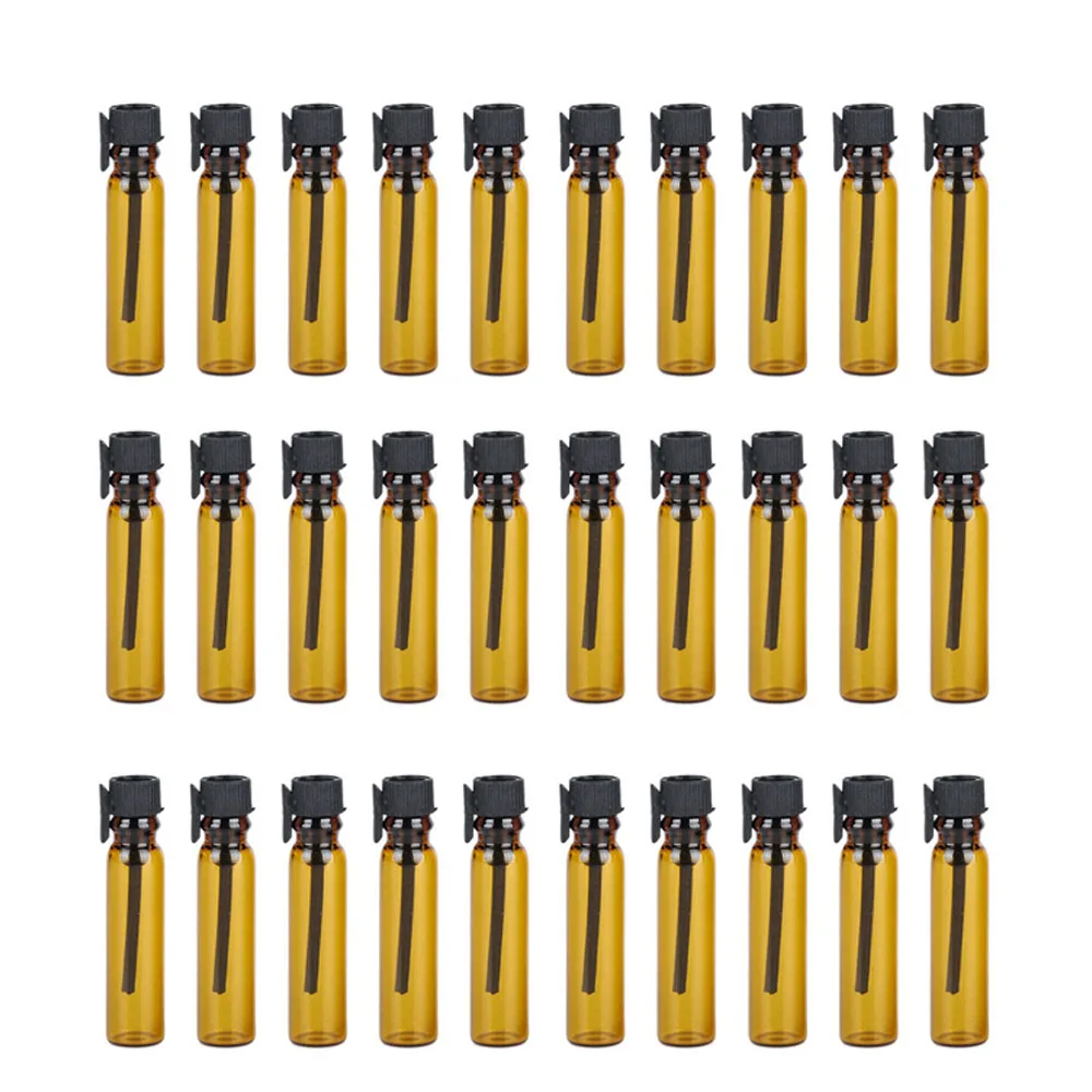 100/200/300PCS 1ML Empty Amber Sample Test Tube Thin Vials Black Clear Mini Perfume Glass Bottle Test Tube Brown Trial Bottle