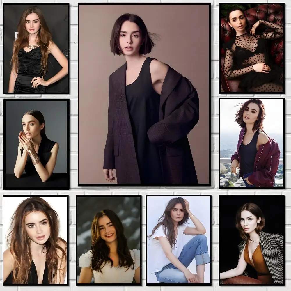 American Actor L-Lily Collins Poster Self-adhesive Living Room Bedroom Party Bar Decor Moisture-proof Fade-resistant
