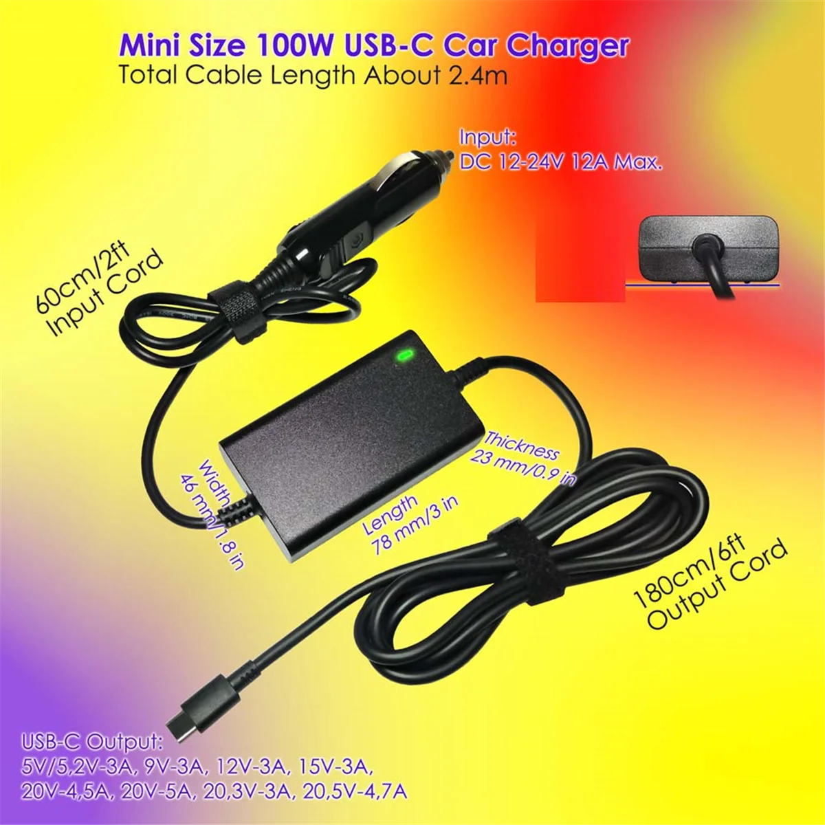 100 واط 12 فولت-24 فولت شاحن سيارة عالمي USB-C PD 5 فولت 9 فولت 12 فولت 15 فولت_QWE