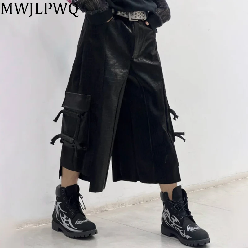 

MWJLPWQ Текстура Черные мужские шорты High Street с боковым карманом Нишевый дизайн Повседневные свободные прямые брюки 2025 Лето Новинка 010840