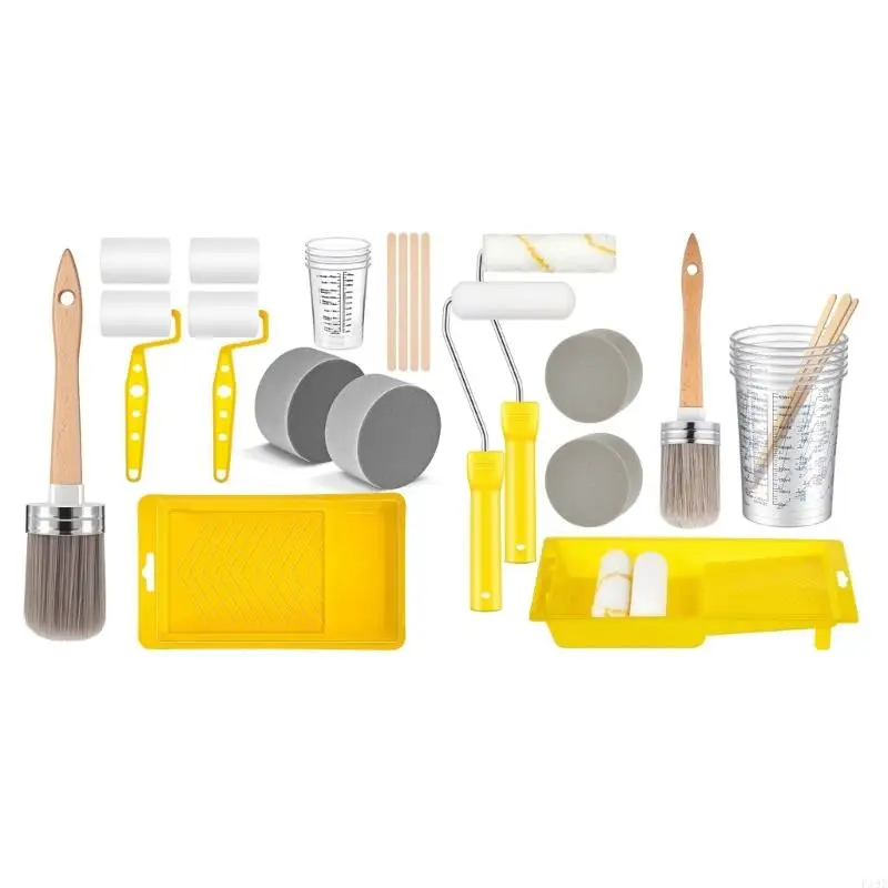 

18 Piece Artist Paint Brush And Roller Set Painting Tools Set For Cabinets Furniture With Mixing Cups Stirring F19E