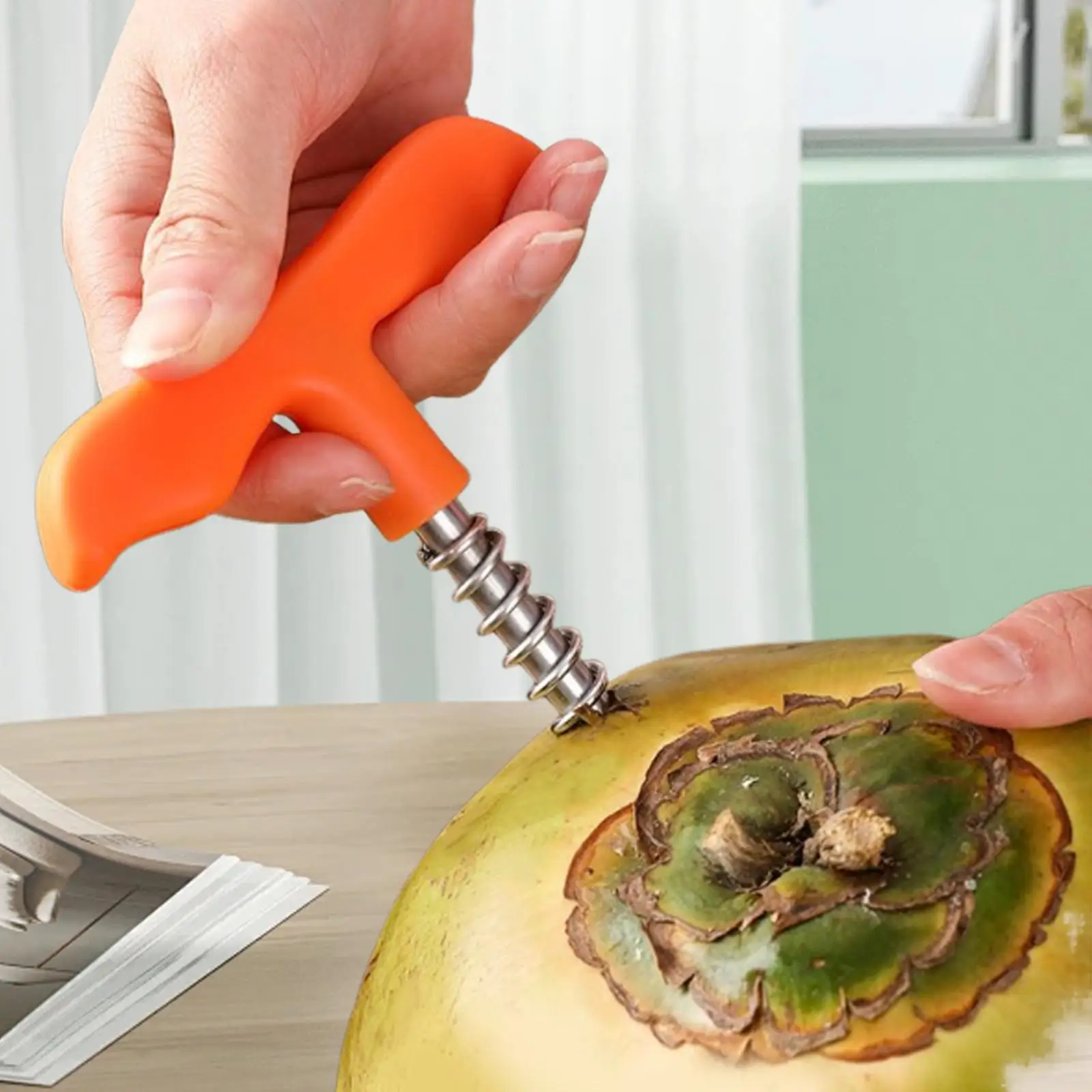 

Coconut Opener Manual Portable Non Slip Save Labor Coconut Hole Punch Easily Open for Grocery Cooking Kitchen Household Shop