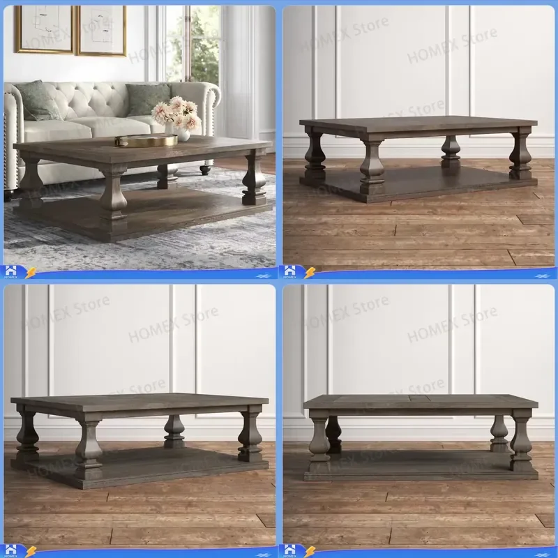 American Solid Wood Retro Coffee Table Rectangular Side Table for Living Room Small Apartment French Style Sofa End Table