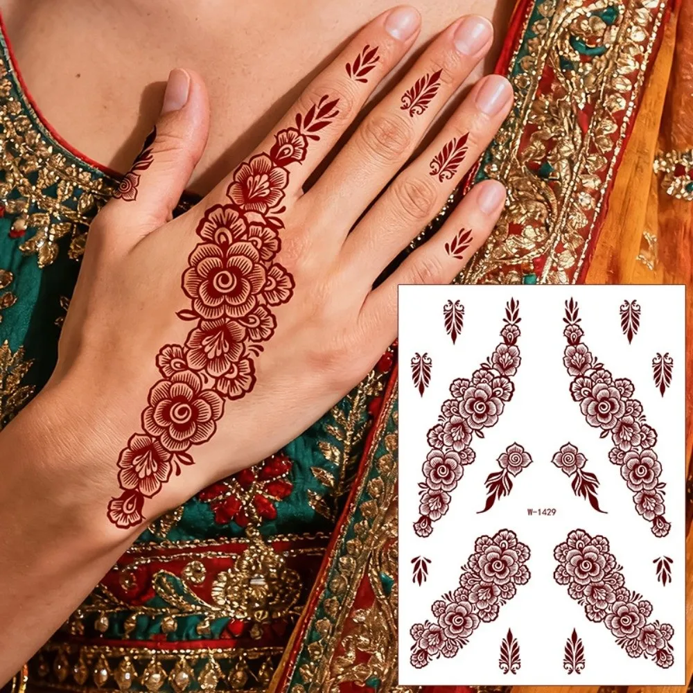 Red Mehndi Stickers Henna Tattoo Stickers Lace Fake Tattoo Legs Arm Red Henna Tattoo Decals India Flower Waterproof