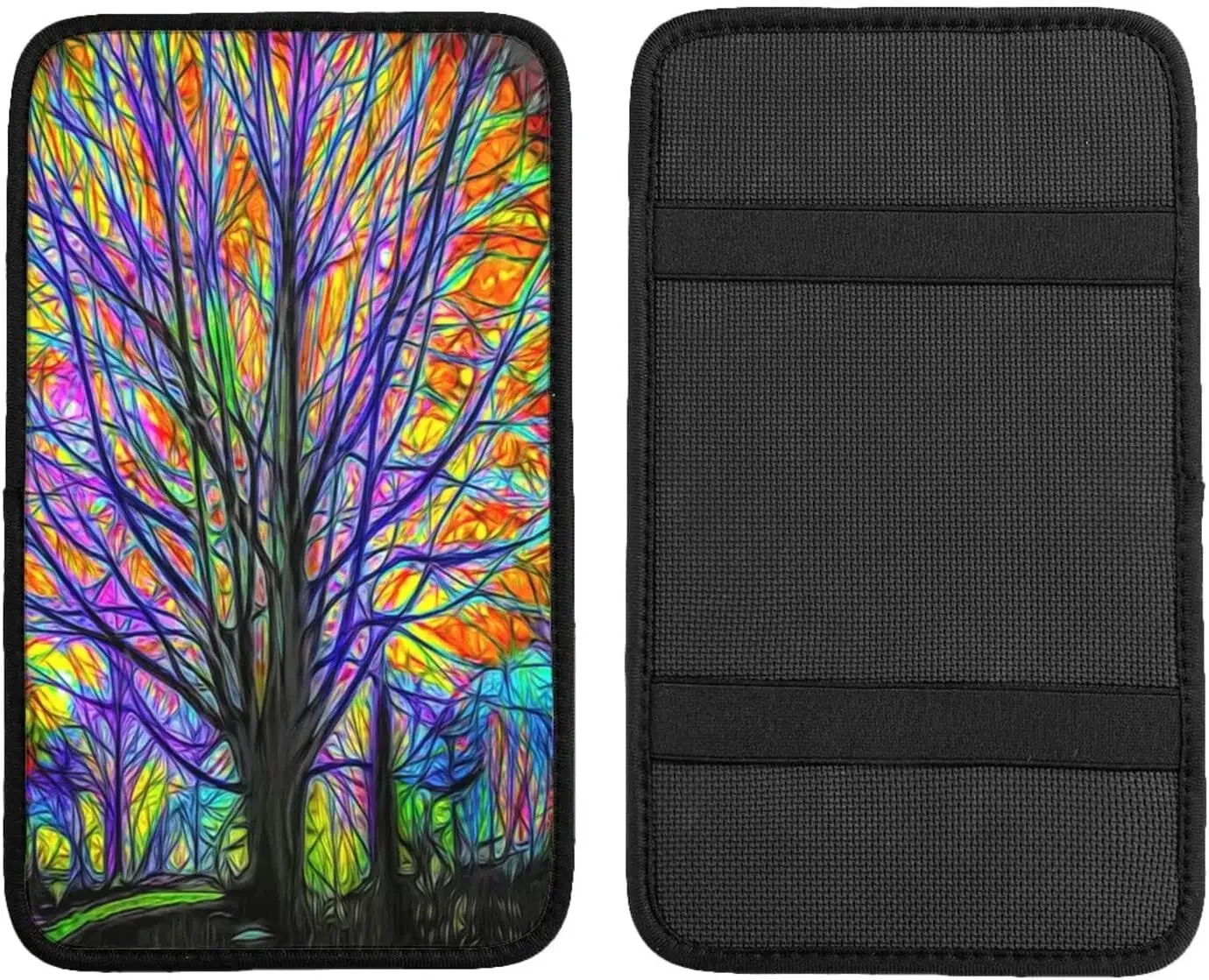 Auto Center Console Armrest Cover Pad, Tree of Life Colorful Tree Universal Fit Car Armrest Cover Cushion Mat for Most