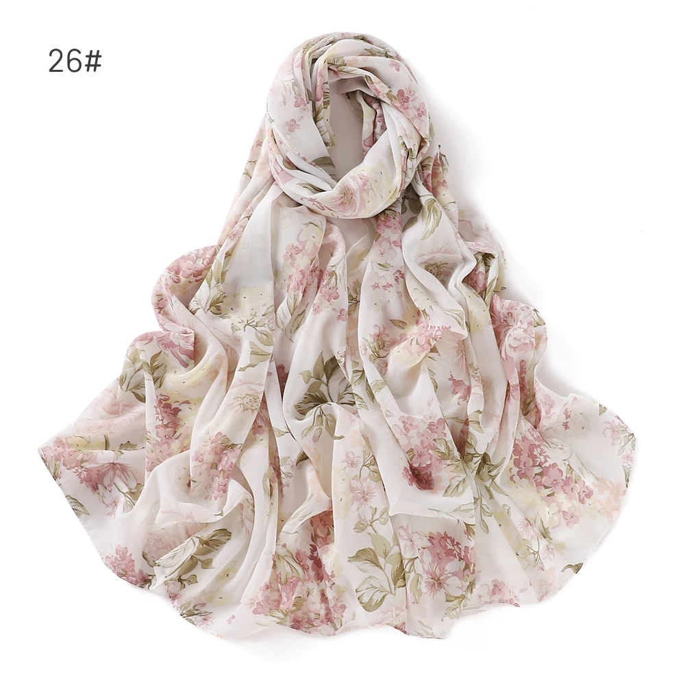 Printed Floral Chiffon Women\'s Scarf Foulard Femme Hijab Dot Muslim Woman Veil Beach Travel Stoles Tippet Maldives Wholesale