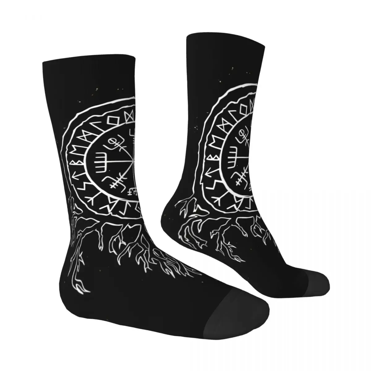 Vegvisir Compass Nordic Futhark Runes Viking Mythology Socks Male Mens Women Autumn Stockings Hip Hop