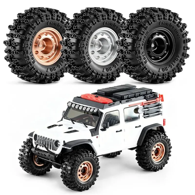 ABUM-For 1/30 Axial SCX30 RC Climbing Car For Wrangler K10 Ford Bronco Compatible 0.7 Inch RC Rock Crawler Wheel Rims& Tires Bla