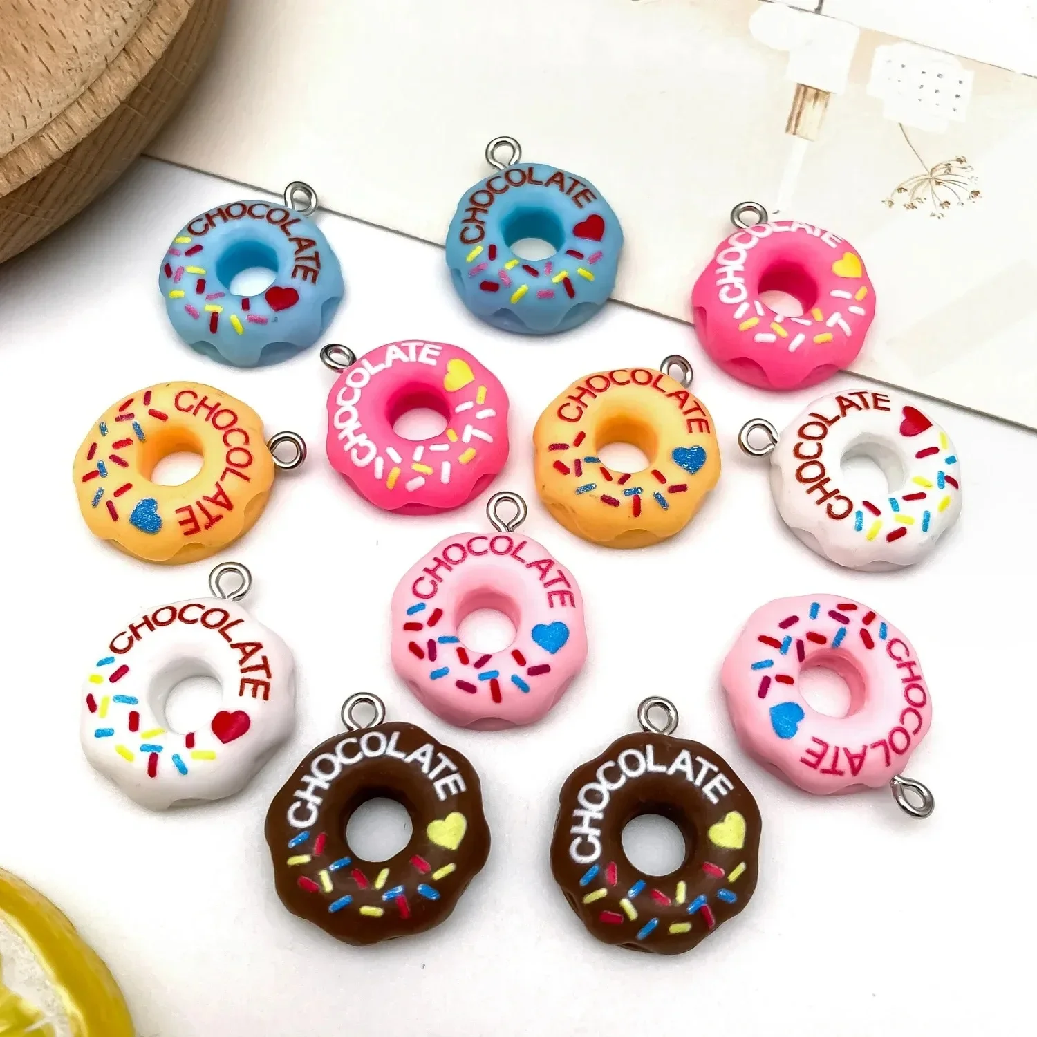 10Pcs Cute Sweet Dessert Resin Charms Kawaii Colorful Donut Pendants DIY Jewelry Accessories for Necklace Bracelet Handcraft