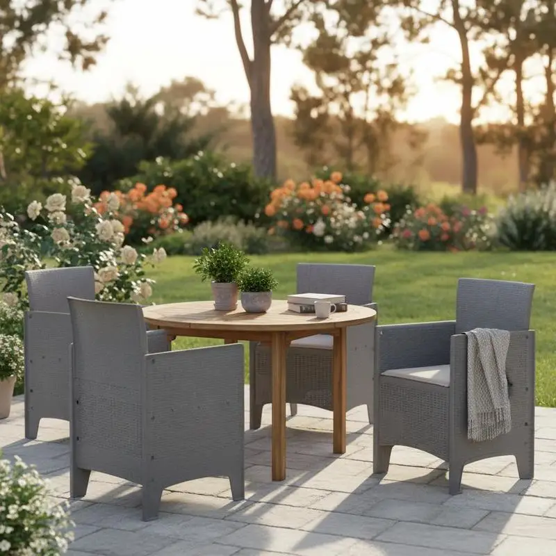 Ensemble de 4 chaises de jardin pratiques en plastique PP résistant, couleur gris clair, dimensions 53 x 49 x 85 cm, design léger et stable pour se détendre sur le balcon, la terrasse et dans les zones protégées du jardin