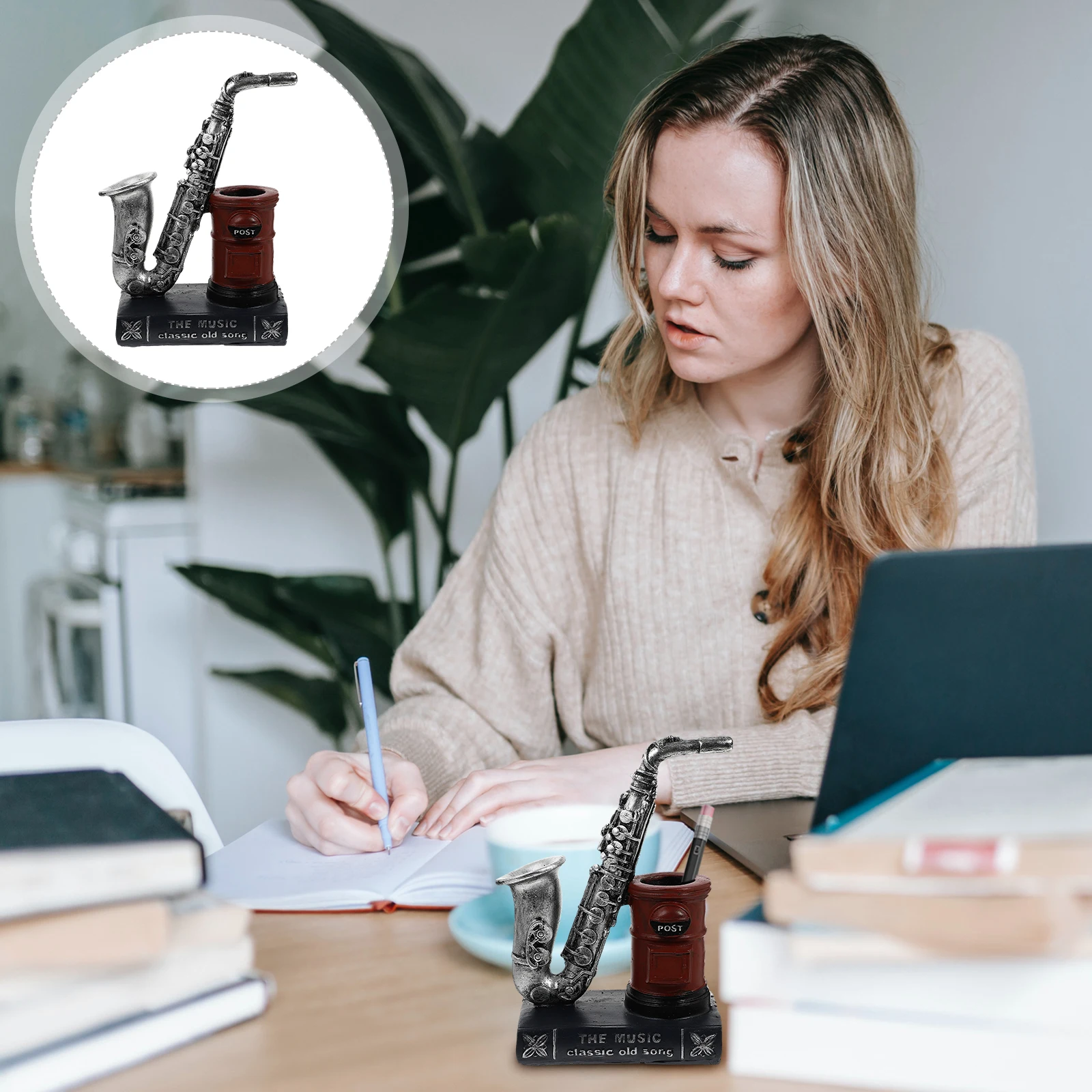 

1 pc Resin Pen Container Makeup Tools Bucket Desktop Organizer Decorative Brush Holder Music Theme Stationery Storage Creative