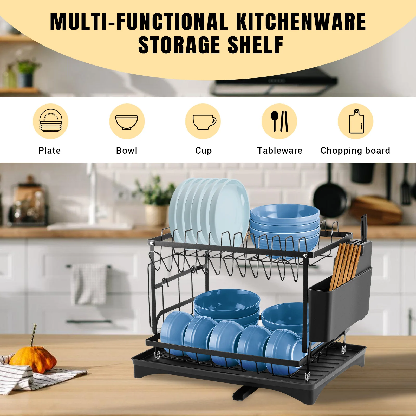 2 Tier Kitchen Dish Drainer Rack with Drainboard