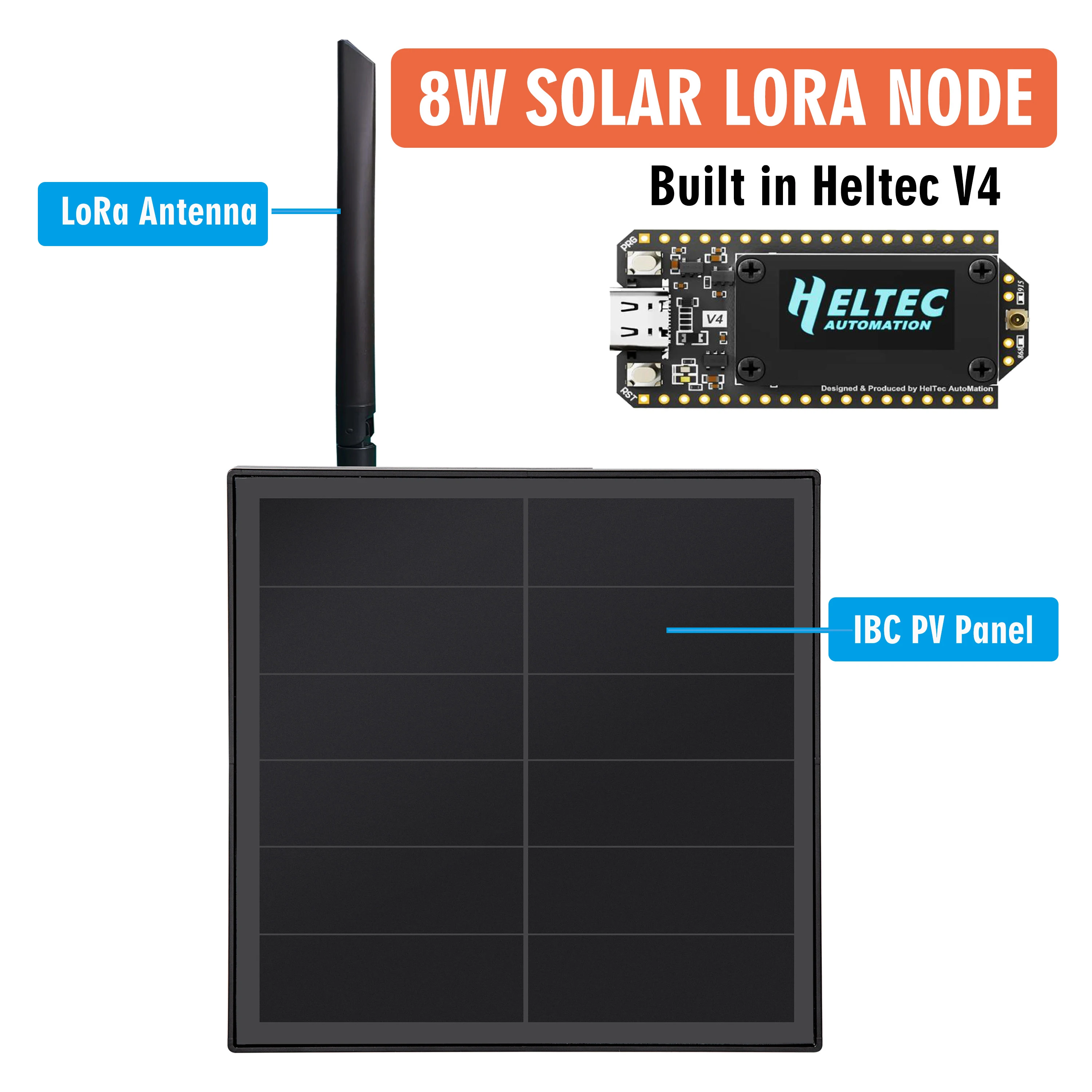 8W Solar LoRa Node Heltec V4 28DB 433 868Mhz 915MHz LoRaWAN Waterproof Install Battery ESP32 Arduino SX1262 Wifi IoT Meshtastic