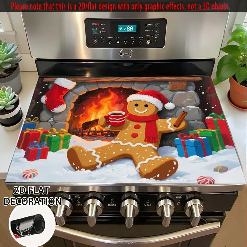 VIKAMA Christmas Gingerbread Man Stove Top Cover Gas Burner Cover Mat For Kitchen Cooktop Protector Xmas Home Decor