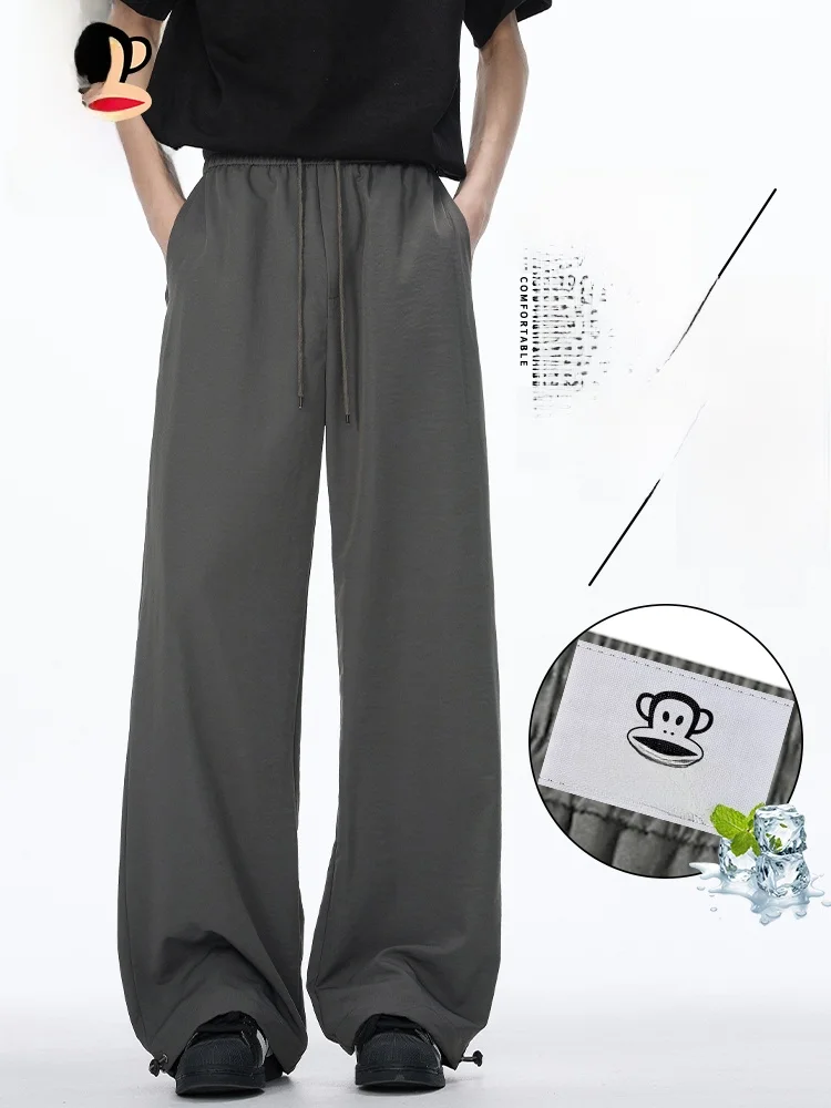 

Мужские повседневные брюки PaulFrank из ледяного шелка с текстурой, летние, свободные, струящиеся, прямого кроя, из полиэфирного волокна, с охлаждающим эффектом, базовые цвета