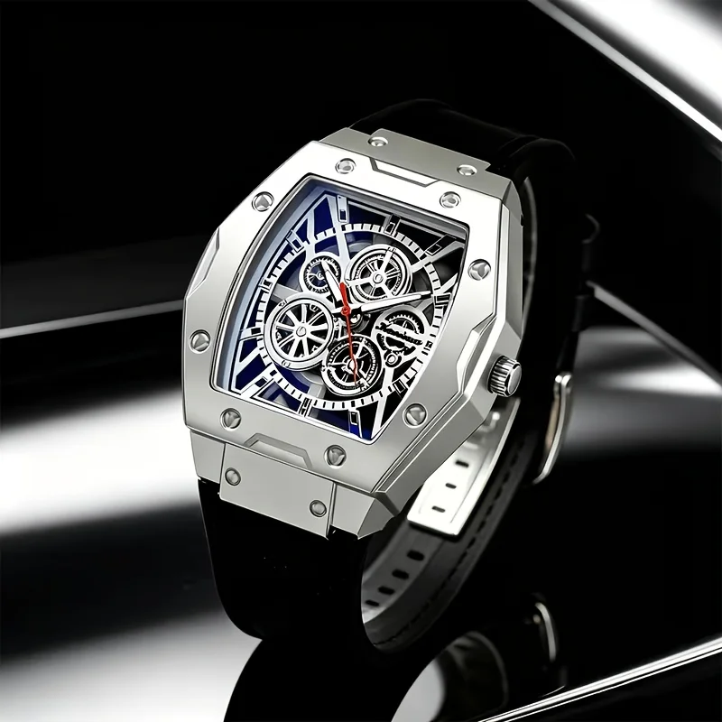 Luxury Gift Set for Men: Stainless Steel Quartz Watch with Calendar, Silver Arrow Necklace, Bracelet and Ring view 4