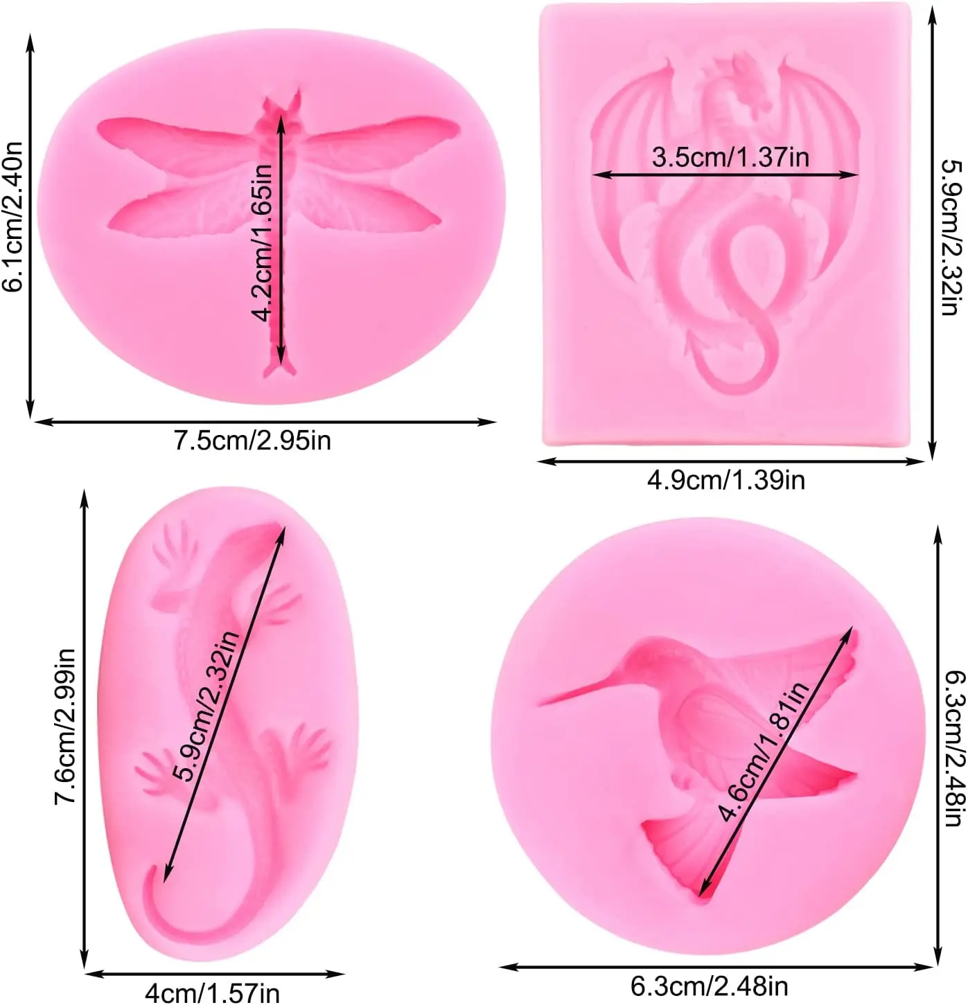 Dragon Dragonfly Bird Lizard Silicone Fondant Mold Cake Decorating Cupcake Topper Candy Chocolate Gumpaste Polymer Clay Moulds