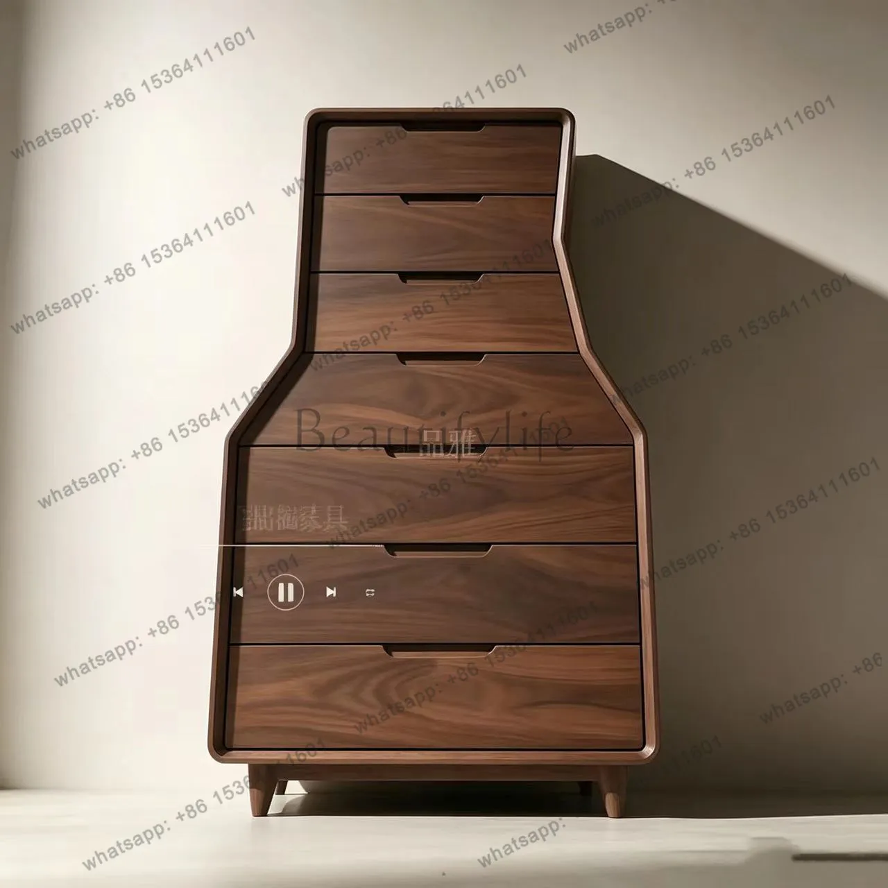 YJ new Chinese-style solid wood chest living room against the wall simple high-end black walnut seven chest cabinet
