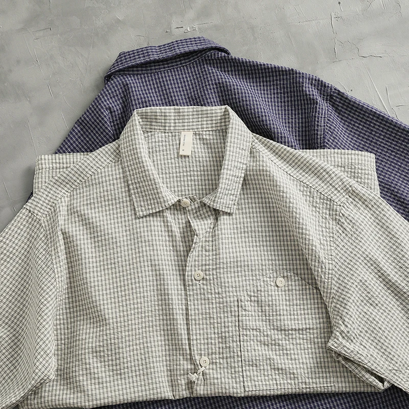Vintage mały koszula w kratę męski z krótkim rękawem wysokiej jakości codzienny luźna moda modny letni bluzka z krótkim rękawem