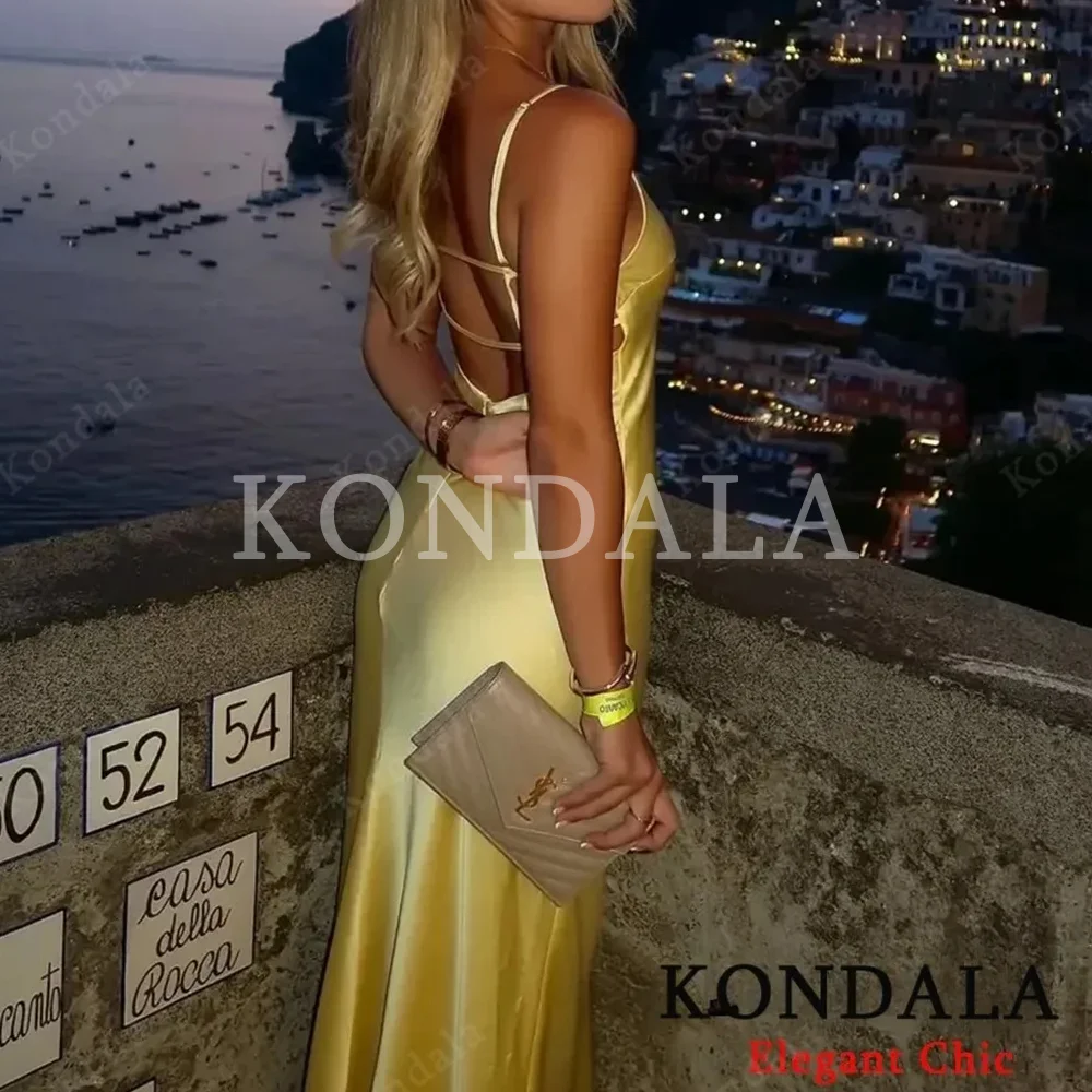 Kondala senhora na moda sexy cetim cami vestido sem costas magro vestido longo 2026 primavera verão férias jantar festa senhora suspender vestido