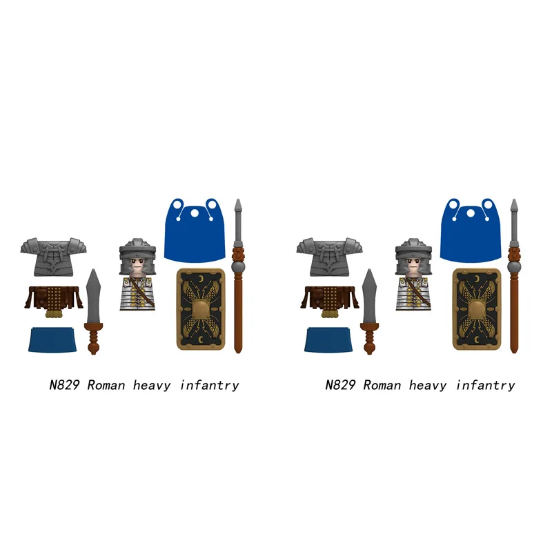 Mittelalterliche militärische römische Soldat-Figur, Baustein, Burg, Ritter, Armee, Corp, Infanterie, Offizier, Schild, Schwert, DIY-Modell, Ziegel, Spielzeug