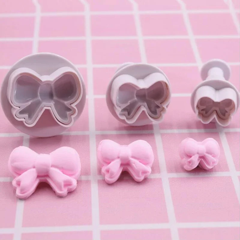 

3pcs/set DIY Bow Knot Ties Bakeware Cookie Plunger Cutter Molds Embossed Stamp For Fondant Cake Biscuit Decorating Tool