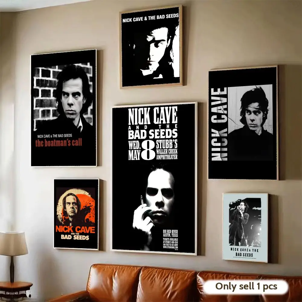 Nick C-Cave And The B-Bad Seeds Poster Home Bar Wall Art Sticker Waterproof Self-Adhesive Mural for Living Room Bedroom Decor